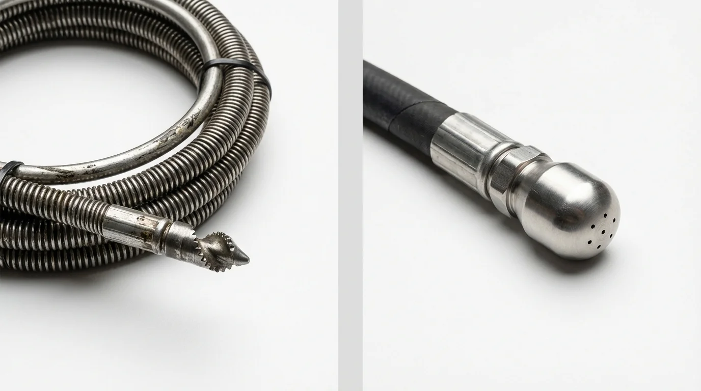 Drain snake cable and hydro jetting nozzle used for drain cleaning in Sinton, TX