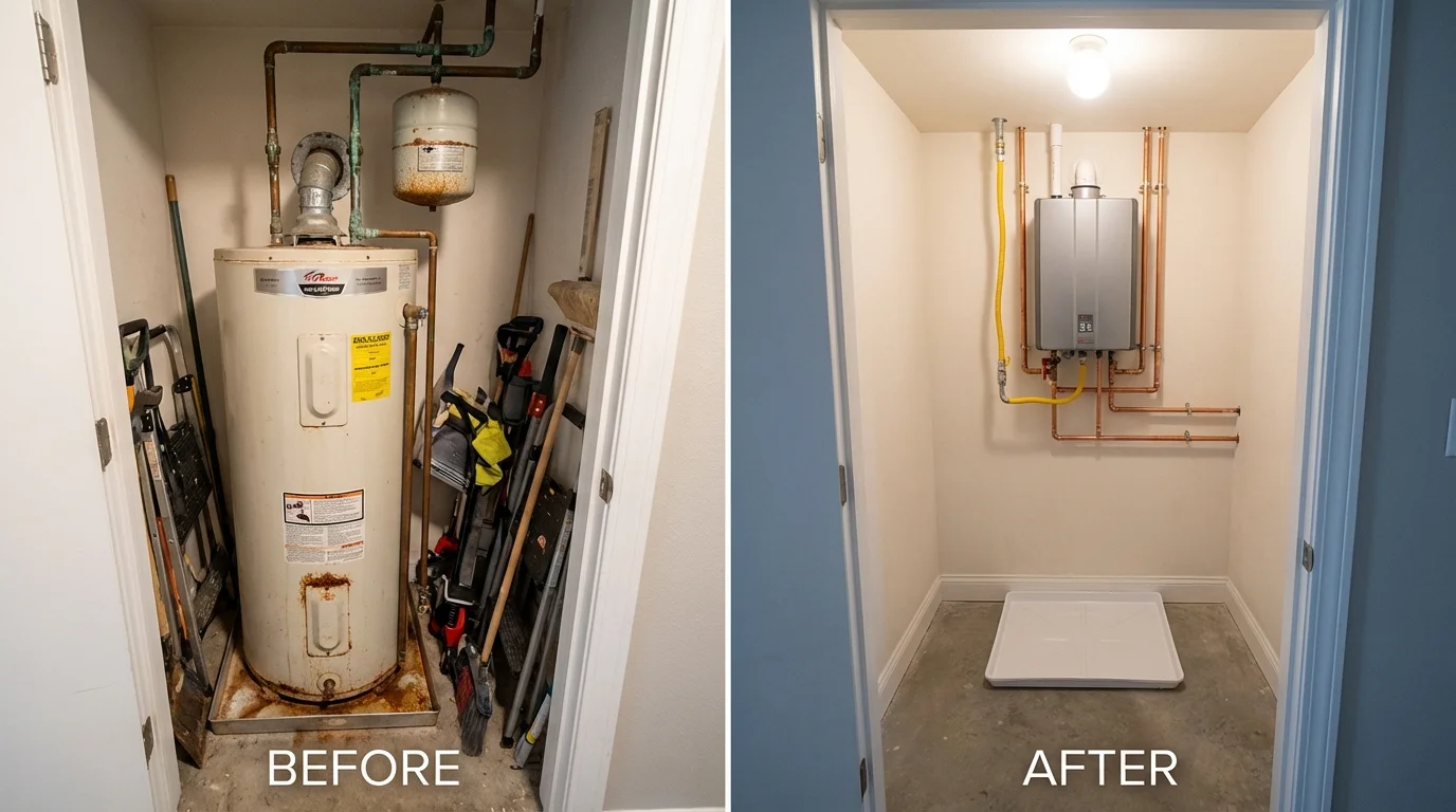 Tank water heater versus wall-mounted tankless unit comparison for Sinton, TX homeowners
