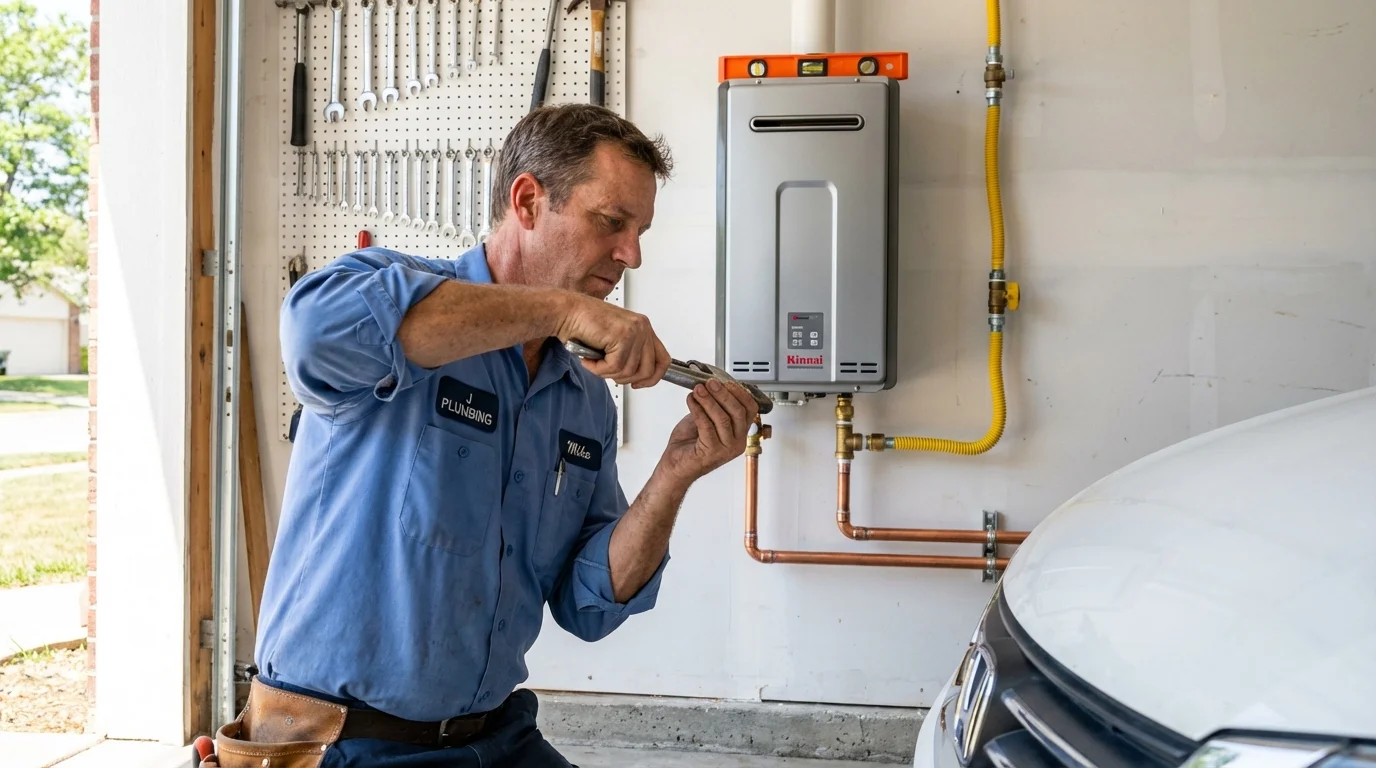 Tankless water heater installation by a Johns Plumbing LLC plumber in Sinton